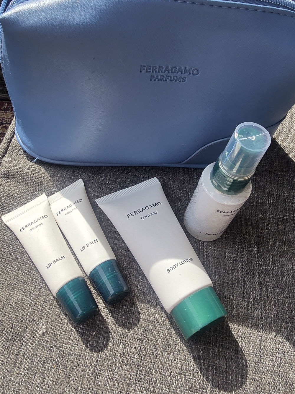 Salvatore Ferragamo Women Skincare Set - Blue/Teal Pack, Body Lotion, Lip Balms
